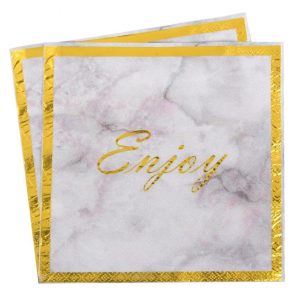 Set 12 servetele "Enjoy" white marble gold 33x33 cm